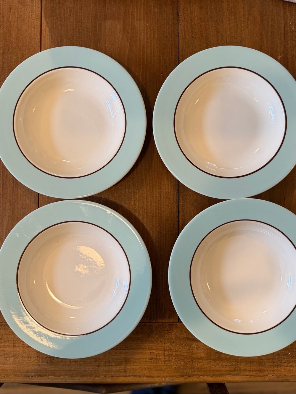 4 PAGNOSSIN TREVISO SOUP BOWLS Aqua Blue Italy Ironstone Audrey Crate Barrel